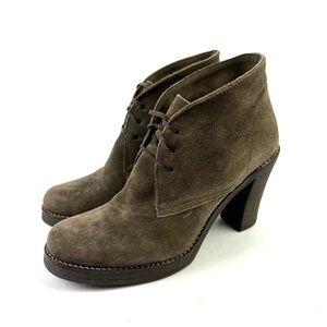 La Canadienne Korey Bootie 7 Brown Suede Lace Up Heeled Boot Waterproof Womens